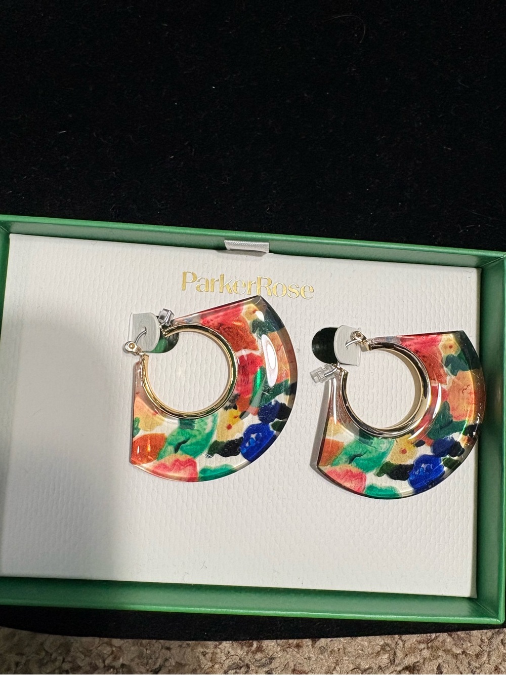 Parker Rose Multicolor Floral Resin Hoop Earrings with Gold Accent